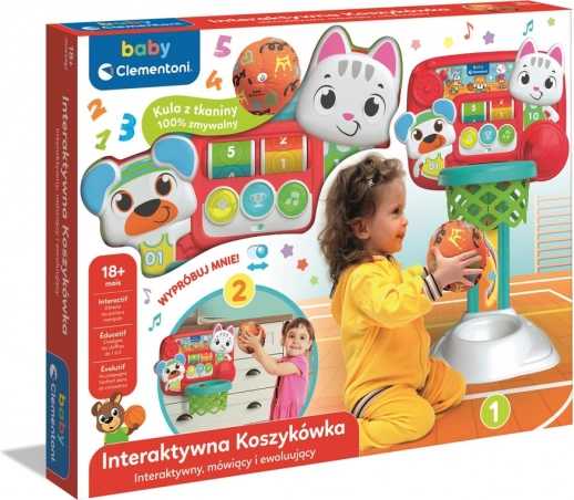 Interaktiver Basketballkorb für Kinder mit Kätzchen und Bär CLEMENTONI (polnische Sprache)
