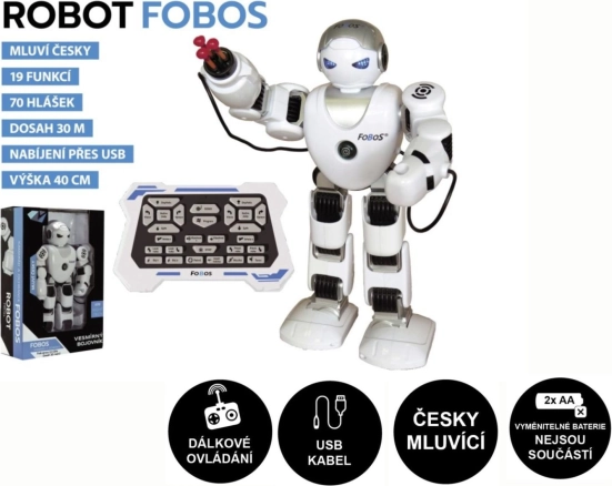 Interaktiver Roboter FOBOS 40 cm, spricht Tschechisch, mit Fernbedienung und USB-Aufladung