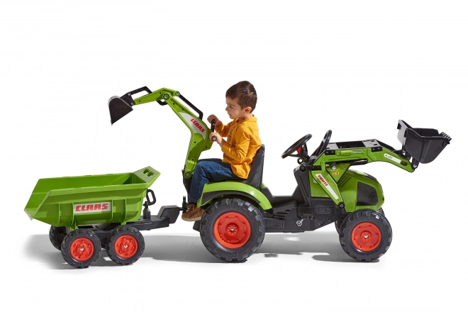 Trettraktor Claas Axos mit Front- und Heckschaufel + Anhänger