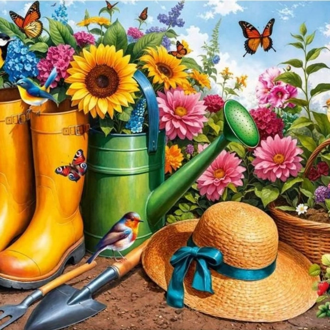 Puzzle Goldene Gummistiefel im Garten 1000 Teile