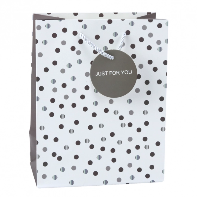 Geschenktasche mit Punkten und dem Aufdruck Just For You