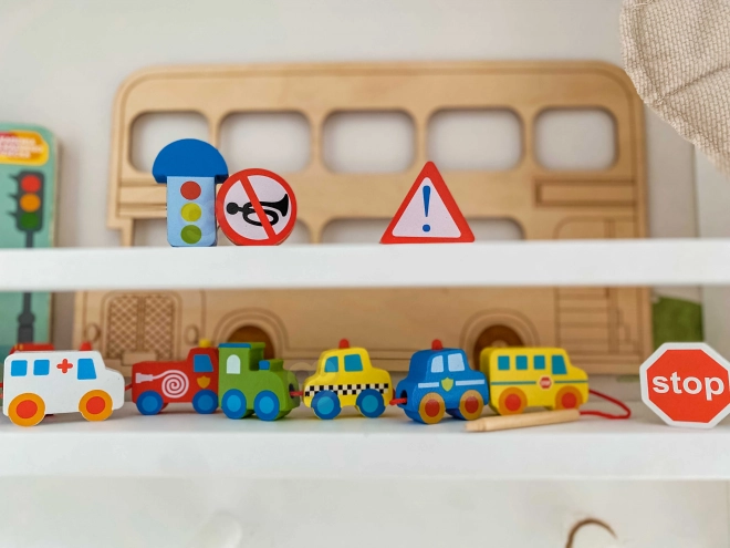 Woopie Fädelspiel aus Holz - Fahrzeuge