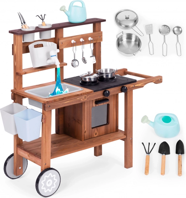 Outdoor-Matschküche für Kinder aus Tannenholz ECOTOYS mit Zubehör