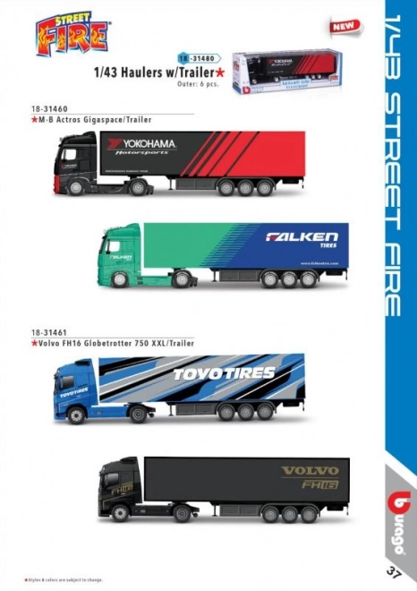 Bburago LKW mit Anhänger MB Actros Gigaspace Firestone