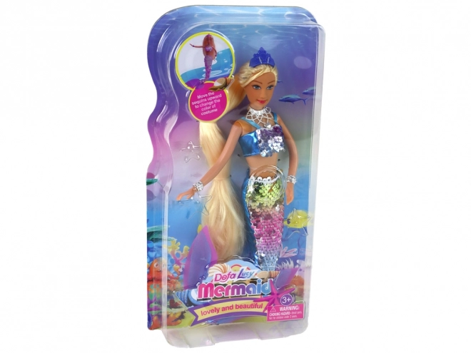 Blaue Meerjungfrau Puppe mit langen blonden Haaren