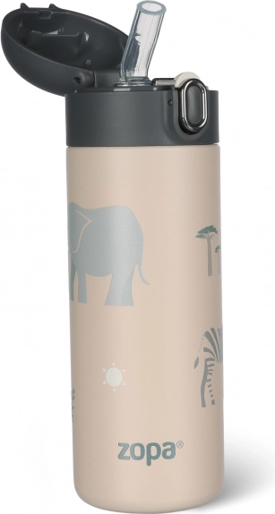 Thermoflasche für Getränke mit Trinkhalm 400 ml, Safari