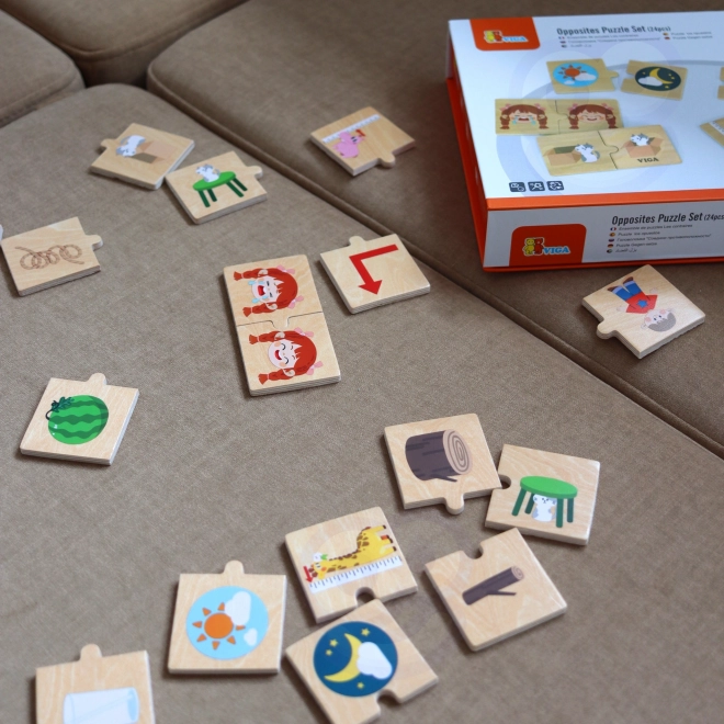Holzpuzzle mit gegensätzlichen Bildern VIGA