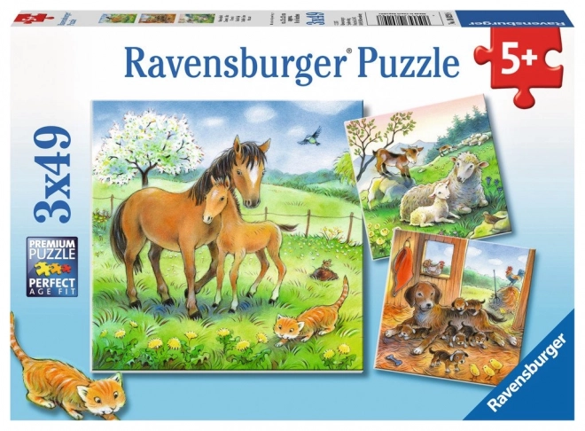 RAVENSBURGER Puzzle – Tierisches Kuscheln, 3×49 Teile