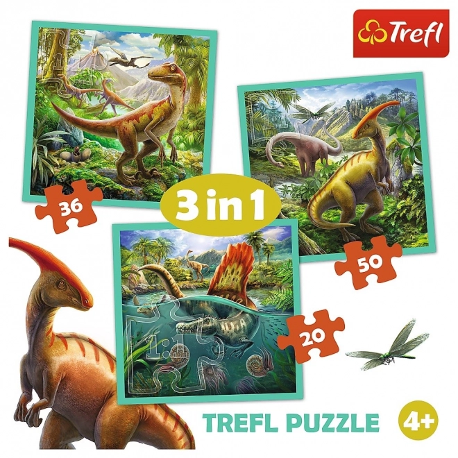 Trefl Puzzle 3-in-1 - Die außergewöhnliche Welt der Dinosaurier