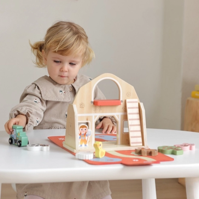 Tooky Toy Zusammenbaubare Holzfarm mit Tierfiguren
