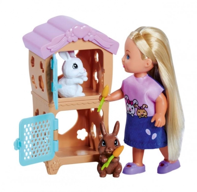 Puppe Steffi und Evi mit Kaninchenfamilie