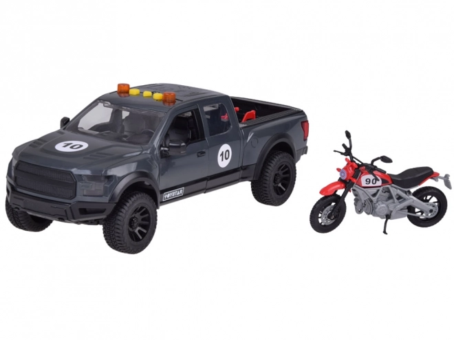 Kinder Pickup mit Motorrad und Lichteffekten