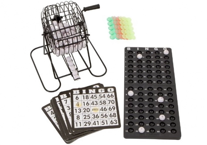 Familienbingo-Spiel mit Metall-Lottobehälter