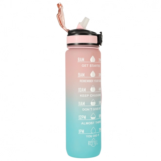 Rosa Wasserflasche mit Trinkhalm und Motivationsmarkierungen 1L – rosa-blau