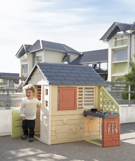 Smoby Haus Nature mit Küche und 17 Zubehörteilen