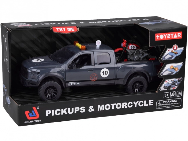 Kinder Pickup mit Motorrad und Lichteffekten