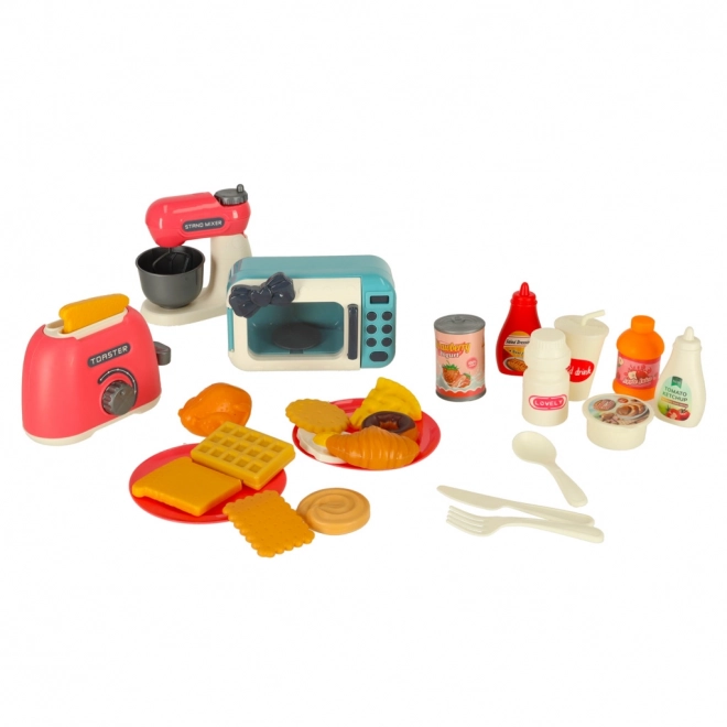 Kinderspielzeug-Küchenset mit Mikrowelle und Zubehör