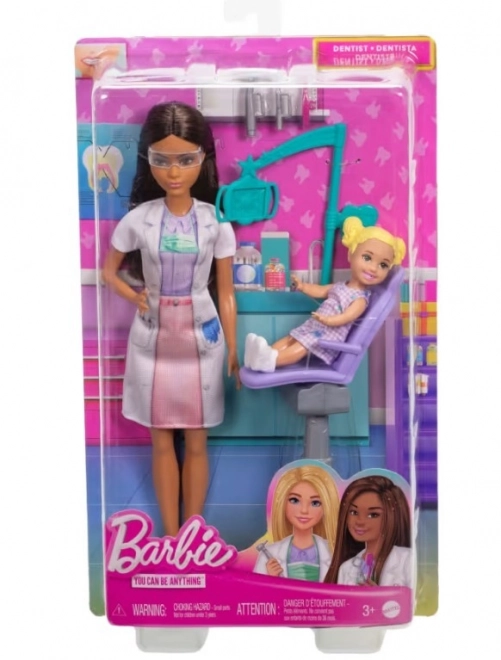 Barbie Zahnärztin Puppe mit Patienten, dunkelhaarig