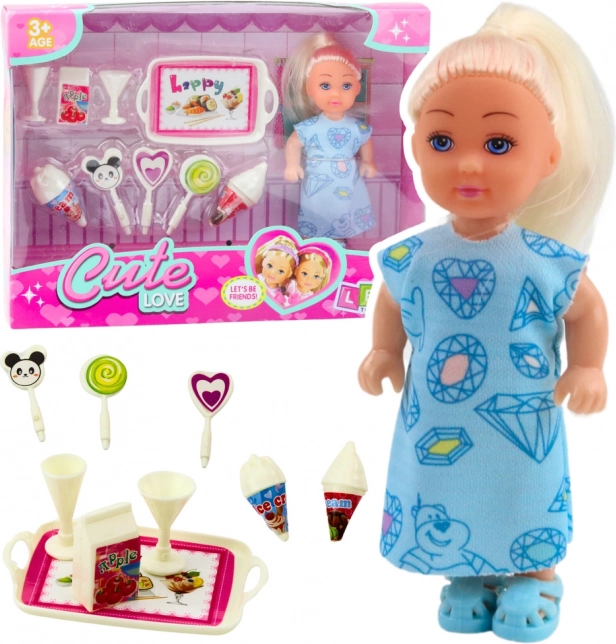 Set Mini-Puppe Süßes Zubehör Blaues Kleid
