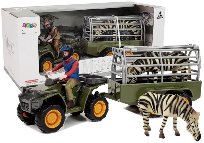 Quad mit Anhänger Transporter Zebra Figuren