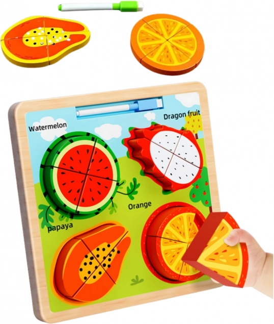Holzbildende Puzzle mit Tafel zum Zeichnen - Obst