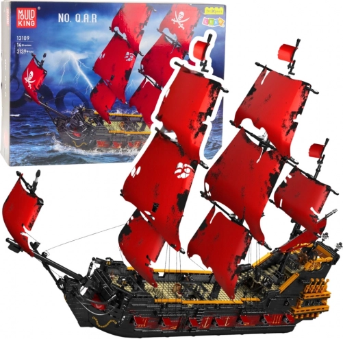 Konstruktions-Bausatz Piratenschiff mit roten Segeln, 3139 Teile