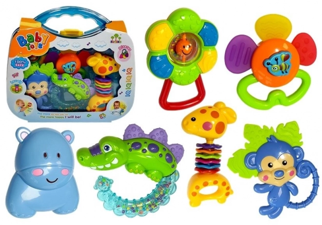 Babyrassel- und Beißring-Set Affe Giraffe