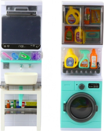 Waschbecken mit Spiegel und Ablagefächern