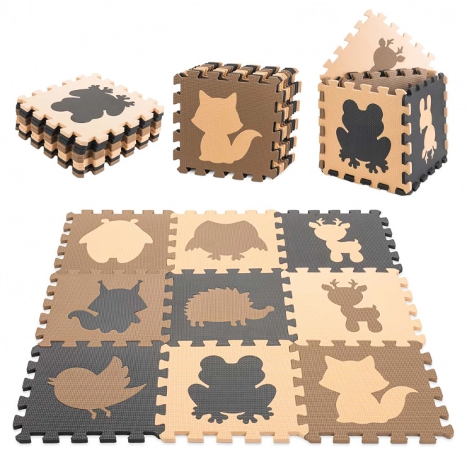 Puzzle-Puzzlematte für Kinder 9el. Beige-Braun-Schwarz 85cm x 85cm x 1cm