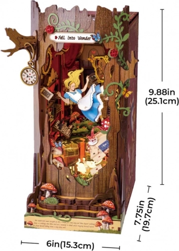 Buchstütze mit 3D-Diorama Reise ins Wunderland