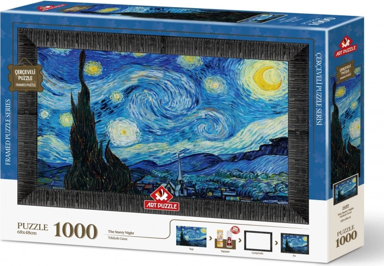 Puzzle Sternennacht mit Rahmen und Kleber 3in1