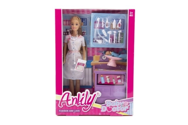 Anlily Puppenärztin 30cm beweglich Plastik mit Baby und Zubehör in Schachtel 24x32x6cm