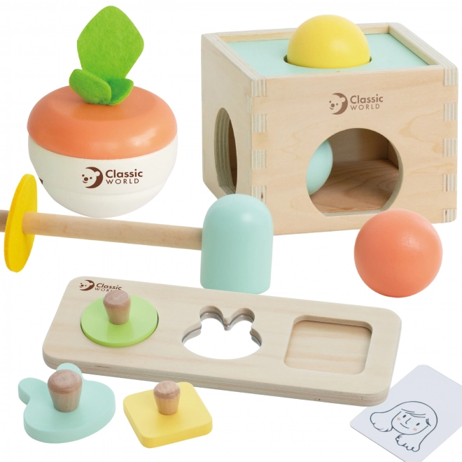Klassisches hölzernes Pastell-Lernset für Kinder von 6 bis 12 Monaten