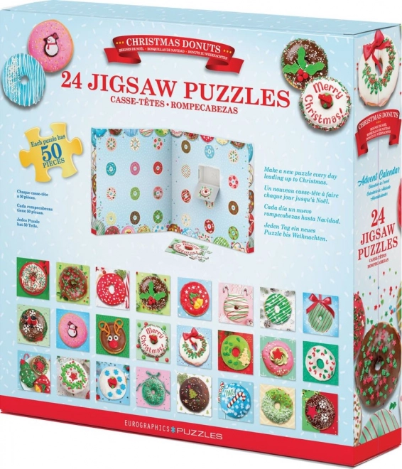 Adventskalender mit Eurographics-Puzzle 24 x 50 Teile – Weihnachts-Donuts