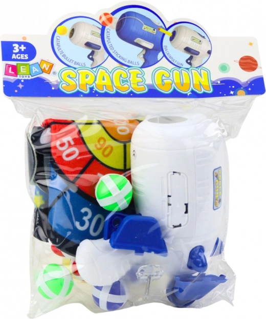 Koordinationsspiel Weltraumschießen mit Pistole und Klettbällen