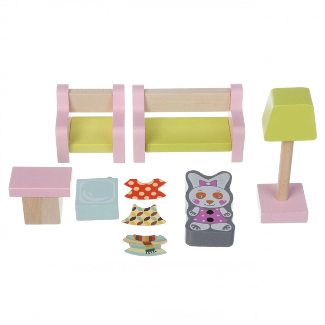 CUBIKA Holzpuppenhaus Wohnzimmer Set