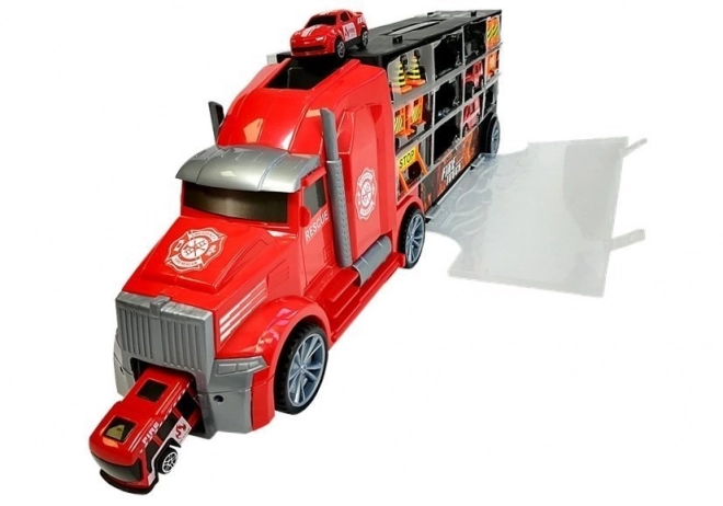 Feuerwehr-Spielset mit Transporter und Zubehör