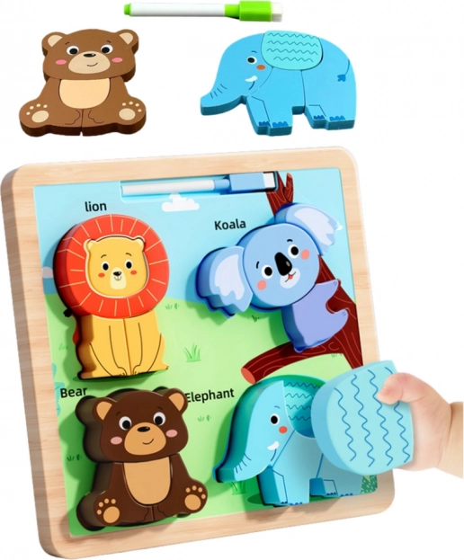 Holzpuzzle Tiere mit Zeichentafel