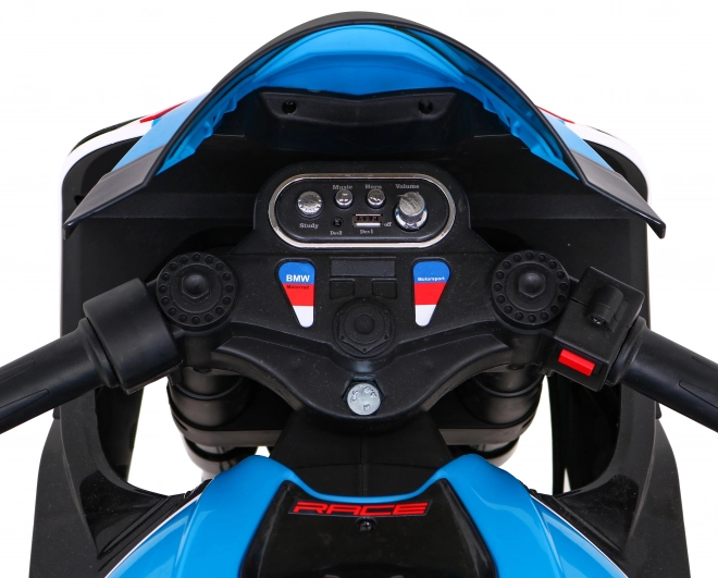Kinder-Elektromotorrad BMW HP4 Weiß + Stützräder + sanfter Start + EVA + MP3 LED