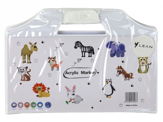 Set aus farbigen Acrylmarkern im Koffer, 12 Stück