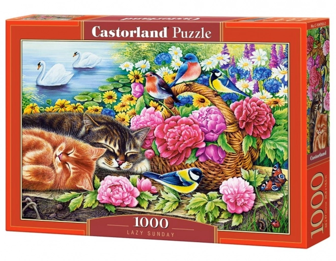 Puzzle 1000 Teile Katzen in Blumengärten Entspannter Sonntag
