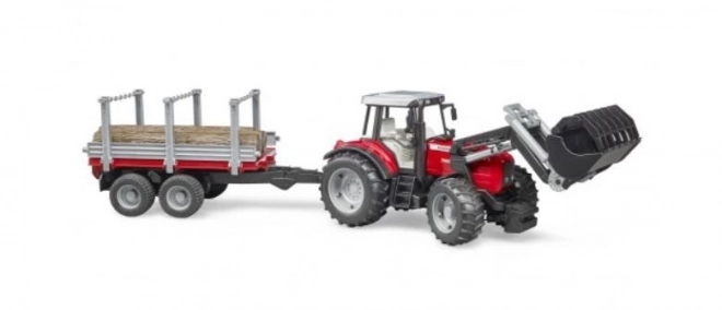 Bruder Traktor Massey Ferguson mit Frontlader und Holztransporter