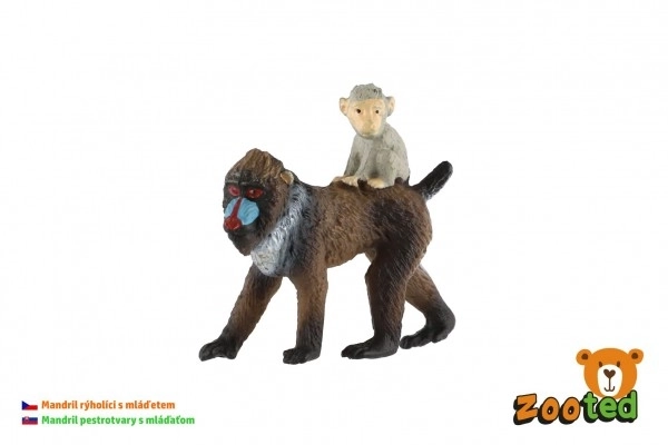 Mandrill Weibchen mit Jungtier Zooted Plastikfigur 6cm