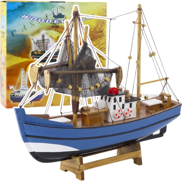 Modell eines dekorativen blauen Fischerbootes 30x26 cm