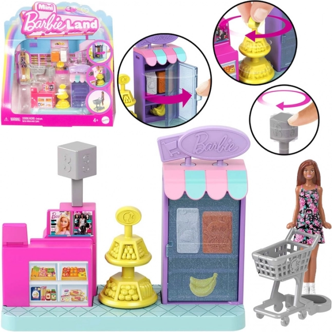 Mini-Supermarkt Barbie Land mit Püppchen und Kasse