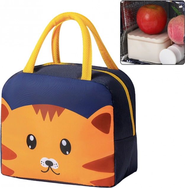 Thermoisolierte Snack-Tasche mit Katzenmotiv blau 23 cm