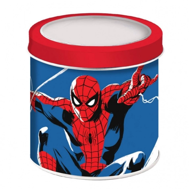 Analoge Uhr in Metalldose mit Spiderman-Motiv