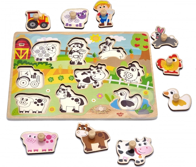 Holz-Puzzle Bauernhof Montessori mit Griffen von Woopie Green