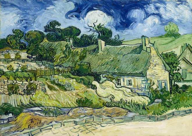Genießen Sie das Puzzle Vincent van Gogh: Reetgedeckte Häuser in Cordeville 1000 Teile