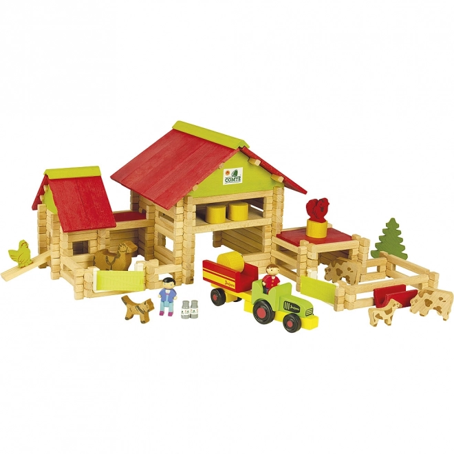 Jeujura Holzbaukasten Große Farm mit Traktor und Tieren